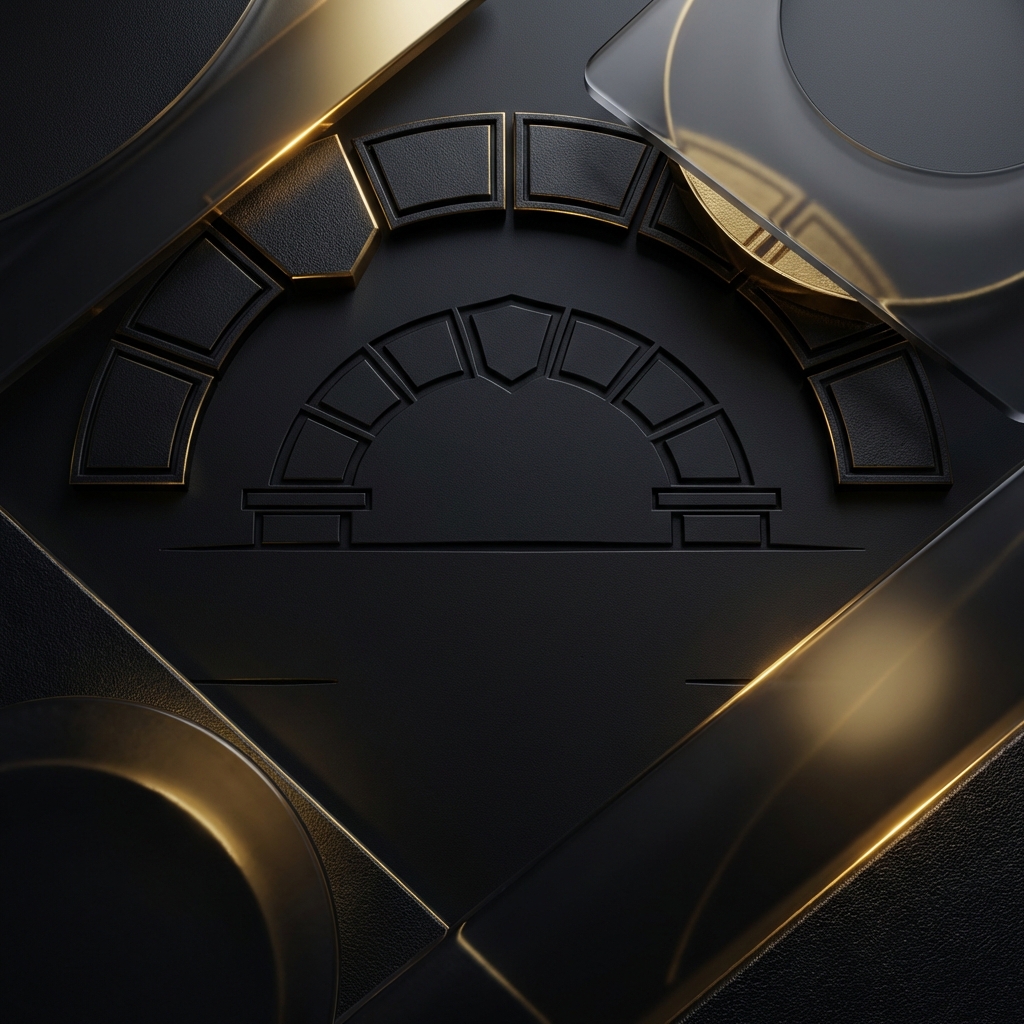 A metallic keystone arch illustration